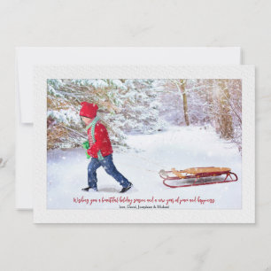 Carte de vacances photo avec cadre neige hivernale