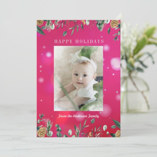 Carte de vacances photo avec flou de Noël et verdu (Debout devant)