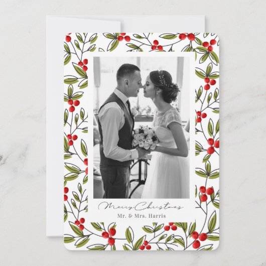 Carte de vacances photo avec houx frais (Devant)