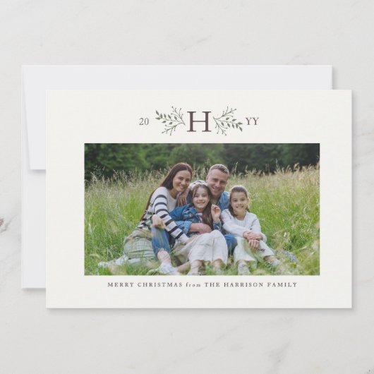 Carte de vacances photo avec monogramme rustique (Devant)