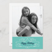 Carte de vacances photo avec motif rétro bleu (Devant / Derrière)