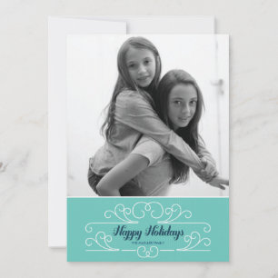 Carte de vacances photo avec motif rétro bleu fleu