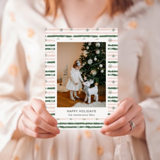 Carte de vacances photo avec rayures roses et vert