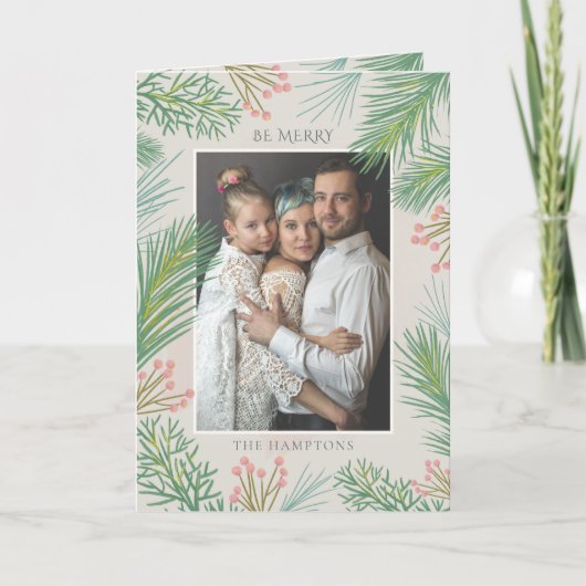 Carte de vacances photo Blush Forest Pine Holly Be (Devant)