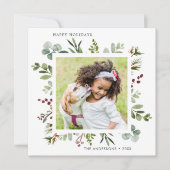 Carte de vacances photo carrée avec feuillage vert (Devant)