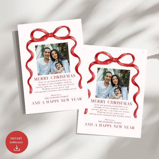 Carte de vacances photo de Noël de la Bow rouge mo