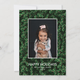 Carte de vacances photo de Noël Holly Greenery