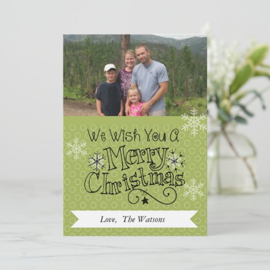 Carte de vacances photo de Noël Joyeux points vert (Debout devant)