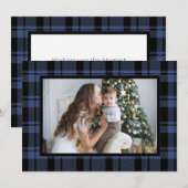 Carte de vacances photo de Noël Plaid Buffalo bleu (Devant / Derrière)