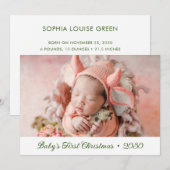 Carte de vacances photo de Noël pour bébé (Devant / Derrière)
