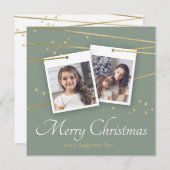 Carte de vacances photo de Noël vert Géométrique (Devant / Derrière)