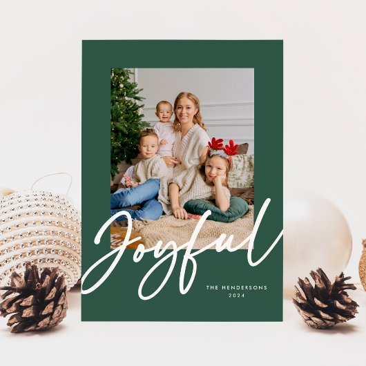 Carte de vacances photo de script joyeux vert