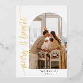 Carte de vacances photo élégante avec feuille d'or (Recto)