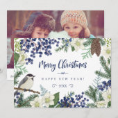 Carte de vacances photo | Fleur d'hiver et oiseau (Devant / Derrière)