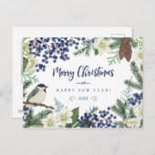 Carte de vacances photo | Fleur et oiseau d'hiver (Devant / Derrière)