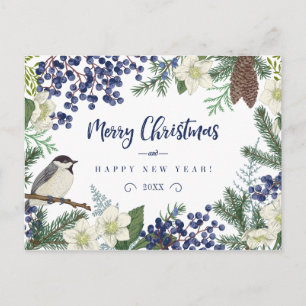 Carte de vacances photo   Fleur et oiseau d'hiver