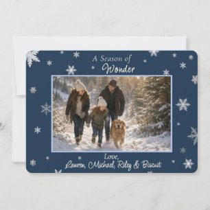 Carte de vacances photo flocon de neige bleu hiver