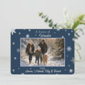 Carte de vacances photo flocon de neige bleu hiver (Debout devant)
