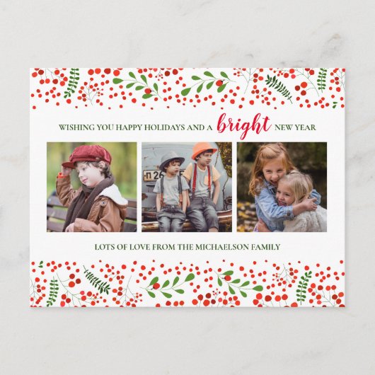 CARTE DE VACANCES PHOTO | Joyeux Noël Holly Cheval (Devant)