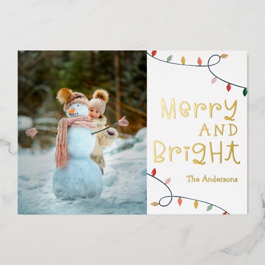 Carte de vacances photo "Merry and Bright" avec fe (Recto)