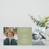 Carte de vacances photo monogramme rustique vert s (Debout devant)