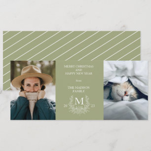 Carte de vacances photo monogramme rustique vert s