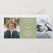 Carte de vacances photo monogramme rustique vert s (Devant)
