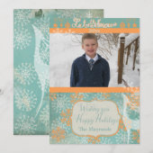 Carte de vacances photo Orange and Blue Snowflakes (Devant / Derrière)