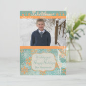 Carte de vacances photo Orange and Blue Snowflakes (Debout devant)