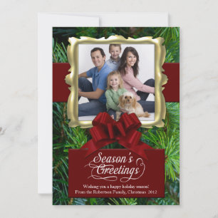 Carte de vacances photo Pine/Red/Gold Frame