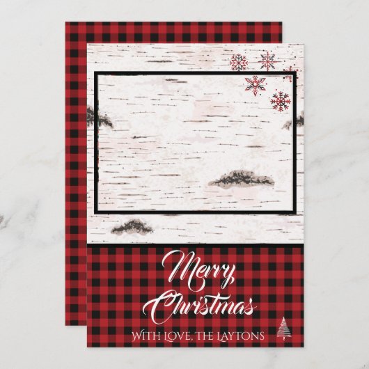 Carte de vacances photo Plaid Buffalo rouge et noi (Devant / Derrière)
