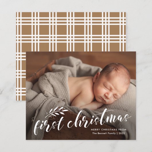 Carte de vacances photo pour bébé Script de Noël (Devant / Derrière)