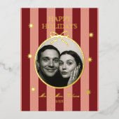 Carte de vacances photo rayée rouge classique (Recto)