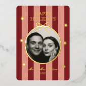 Carte de vacances photo rayée rouge classique (Recto)