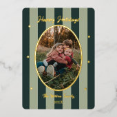 Carte de vacances photo rayée verte ludique (Recto)