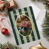 Carte de vacances photo rayée verte ludique