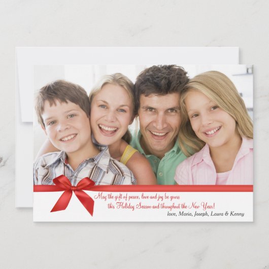 Carte de vacances photo rectangle avec ruban rouge (Devant)