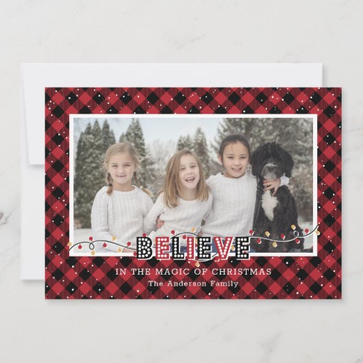 Carte de vacances photo Red Buffalo Plaid Snow Bel (Devant)