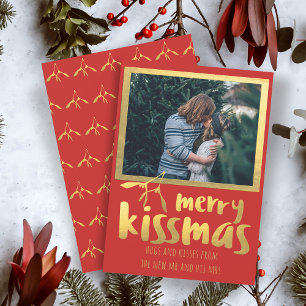 Carte de vacances photo Red Gold Merry Kissmas