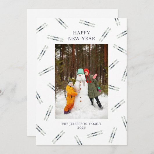 Carte de vacances photo skis vintage (Devant / Derrière)