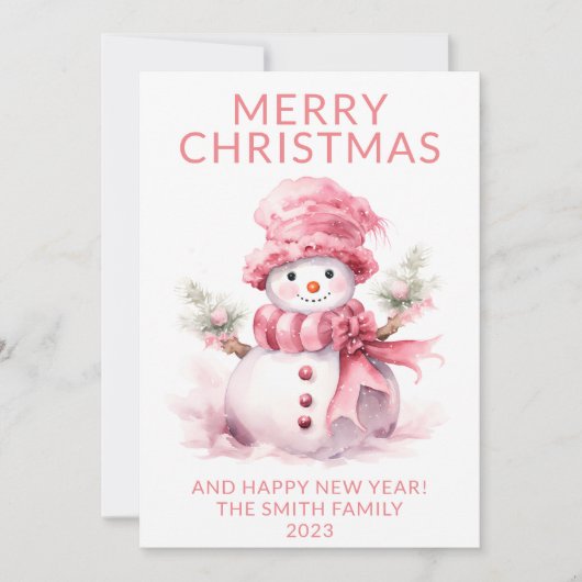 Carte de vacances Pink Christmas Snowman (Devant)