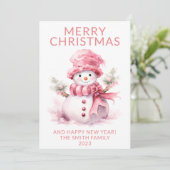Carte de vacances Pink Christmas Snowman (Debout devant)