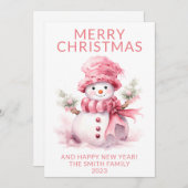 Carte de vacances Pink Christmas Snowman (Devant / Derrière)