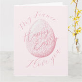 Carte de vacances Pink Cute Happy Easter Egg Fianc (Fleur jaune)