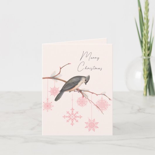 Carte de vacances Pink Snowflet Grey Songbird (Devant)