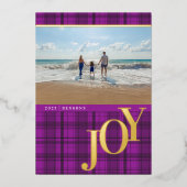 Carte de vacances plaid JOY violet avec feuille mé (Recto)