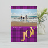 Carte de vacances plaid JOY violette avec feuille (Debout devant)