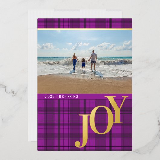 Carte de vacances plaid JOY violette avec feuille (Enveloppe)