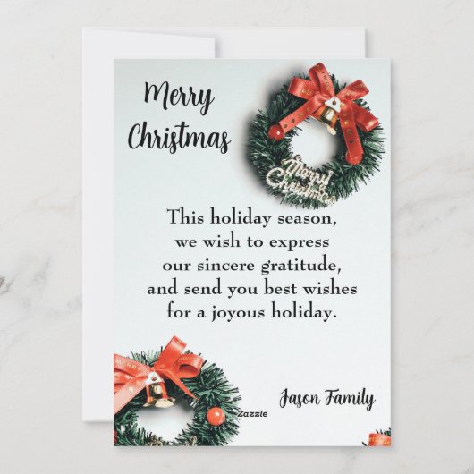 Carte de vacances Plat Joyeux Noël (Dos)