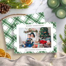 Carte de vacances plate à carreaux de Noël avec ph